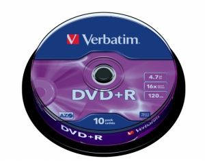 VERBATIM / DVD+R lemez, AZO, 4,7GB, 16x, 10 db, hengeren, VERBATIM