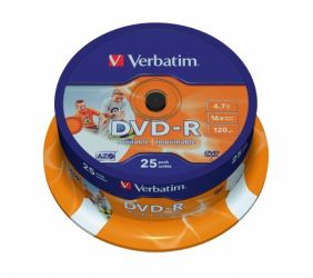VERBATIM / DVD-R lemez, nyomtathat, matt, ID, 4,7GB, 16x, 25 db, hengeren, VERBATIM