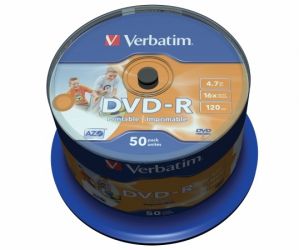 VERBATIM / DVD-R lemez, nyomtathat, matt, no-ID, 4,7GB, 16x, 50 db, hengeren, VERBATIM