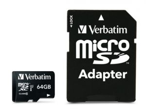 VERBATIM / Memriakrtya, microSDXC, 64GB, CL10/U3, 90/45 MB/s, adapter, VERBATIM 