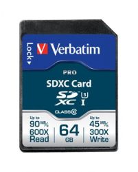 VERBATIM / Memriakrtya, SDXC, 64GB, CL10/U3, 90/45MB/sec, VERBATIM 