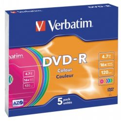 VERBATIM / DVD-R lemez, sznes fellet, AZO, 4,7GB, 16x, 5 db, vkony tok, VERBATIM