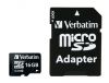 Memóriakártya, microSDHC, 16GB, CL10/U1, 45/10 MB/s, adapter, VERBATIM 